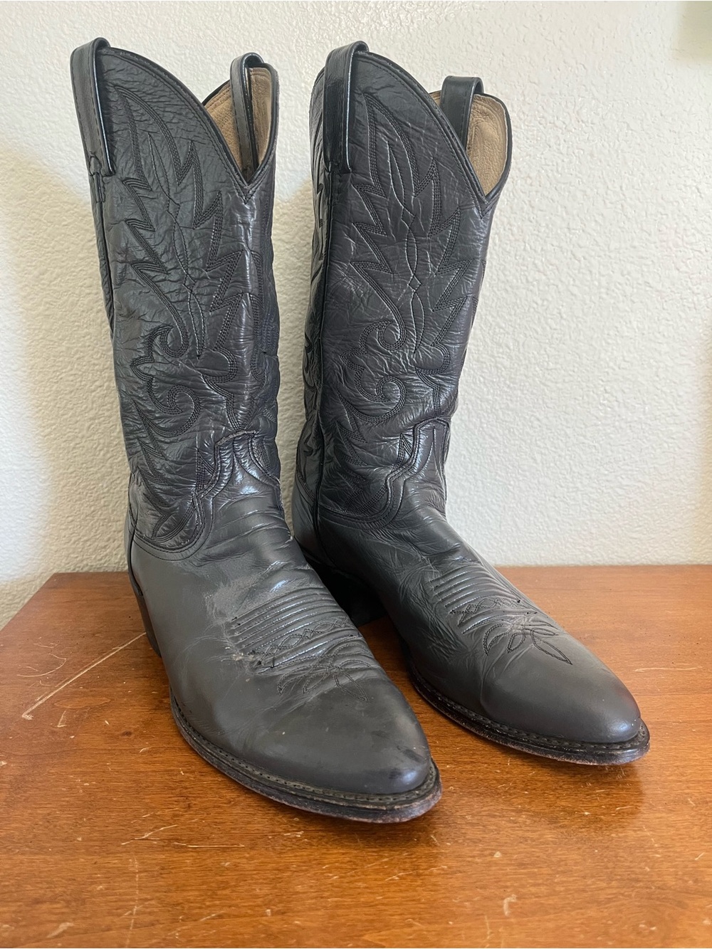 Vintage Dan Post Gray Leather Cowboy Western Boots Mens 7.5D USA Rodeo